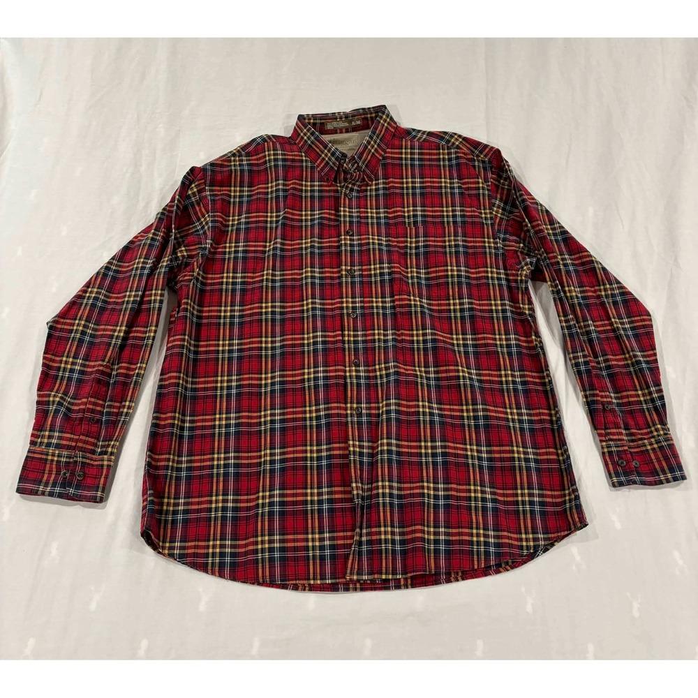 Haggar Generations Plaid Button Down Shirt Men's XL Long‎ Sleeve Cotton Red